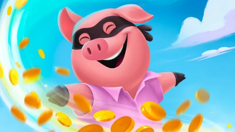 Coin Master free spins: Coin Master pig giving away free spins and coins.