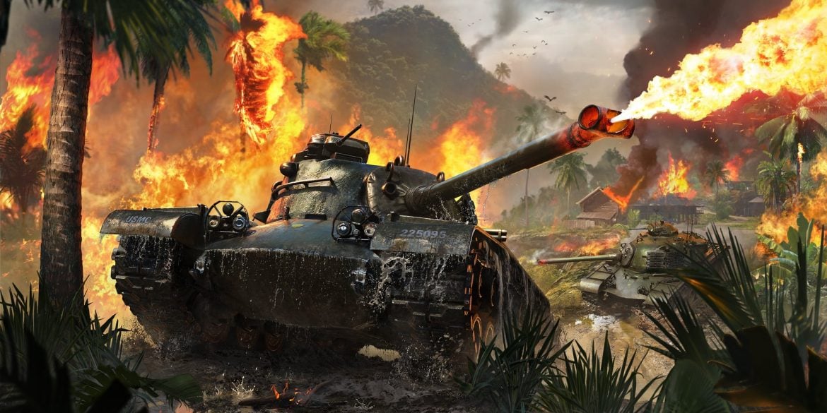 World of Tanks codes: Tank blasting a flamethrower.