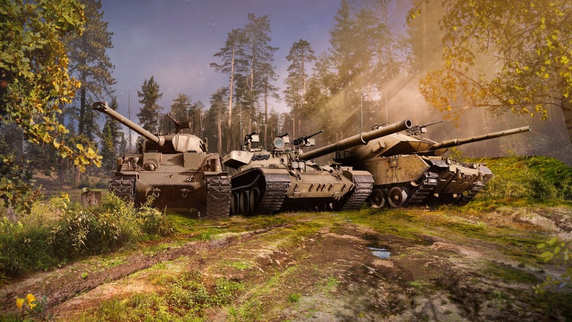 World of Tanks codes: Three tanks prepare for the battlefield.
