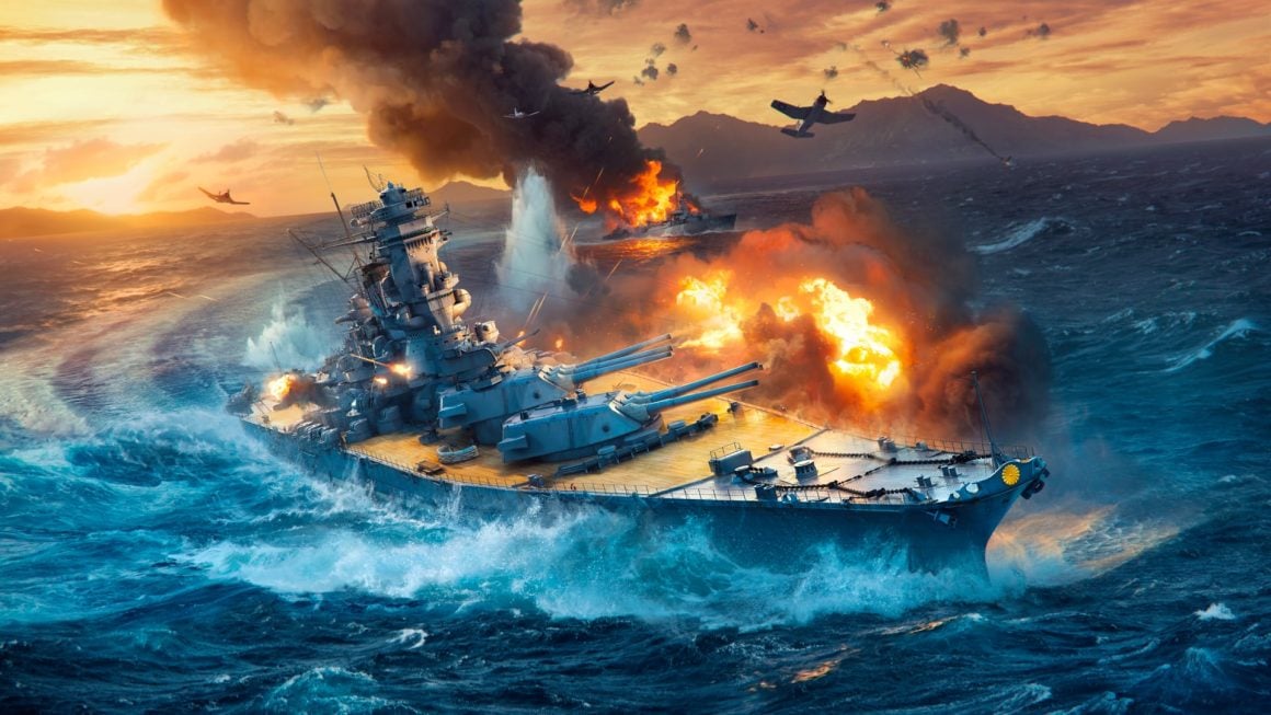 World of Warships codes: A warship blasting shots off.