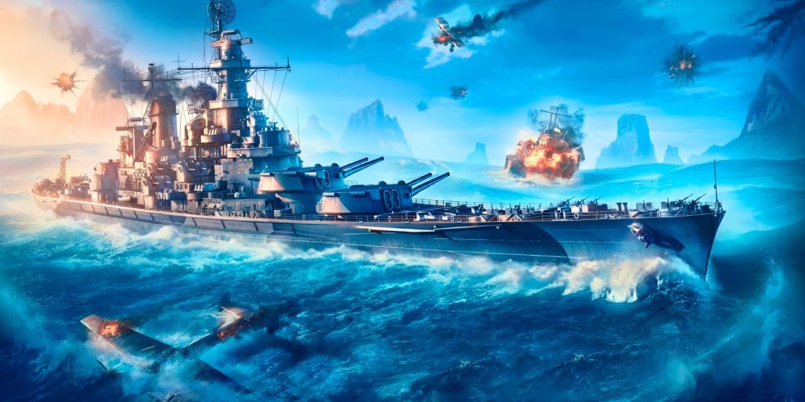World of Warships codes: A warship battling with airplanes.